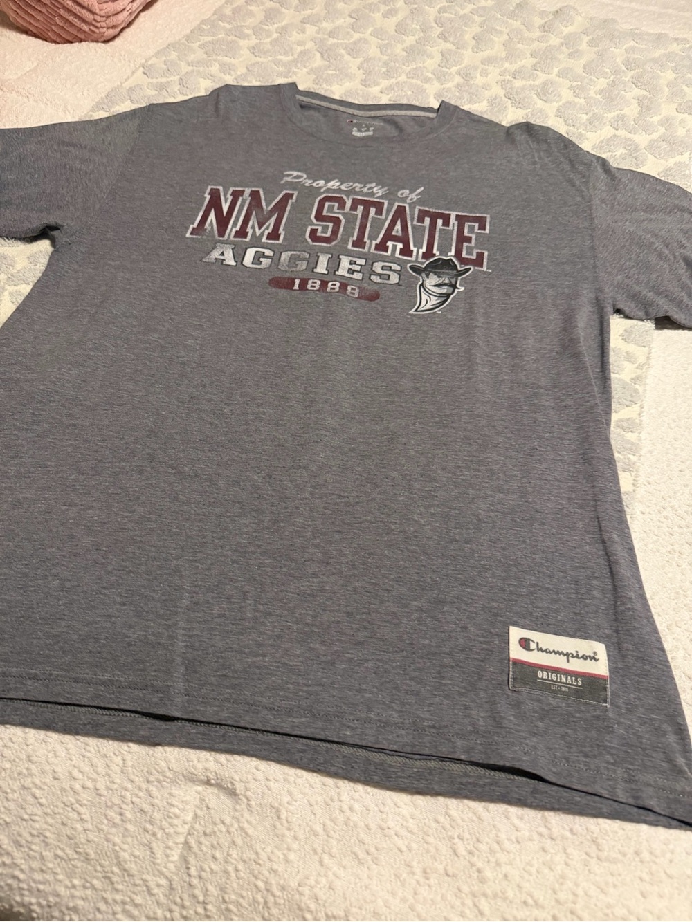 Champion NM State Aggies Gray Short Sleeve Tee with Maroon Logo